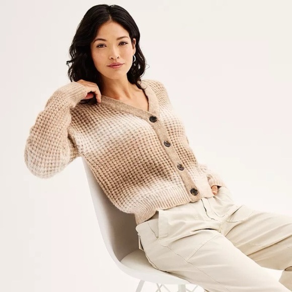 Sonoma Goods For Life Button Up Soft Beige Ombré Cardigan Sweater Women’s XL - Picture 1 of 10